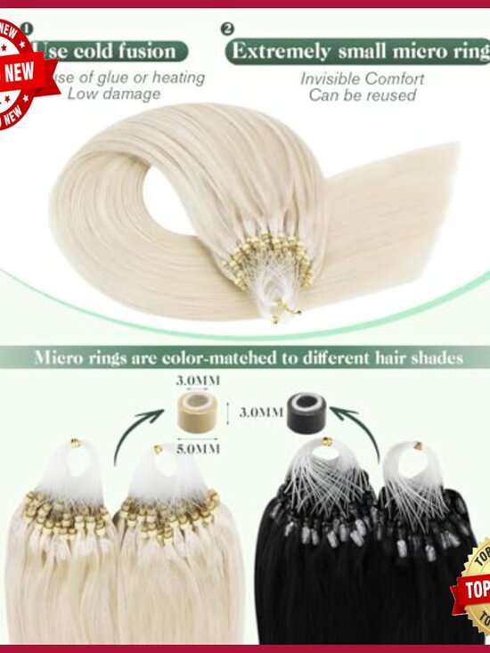 24 Inch Micro Ring Hair Extensions Human Hair Cold Fusion Installation main image 4